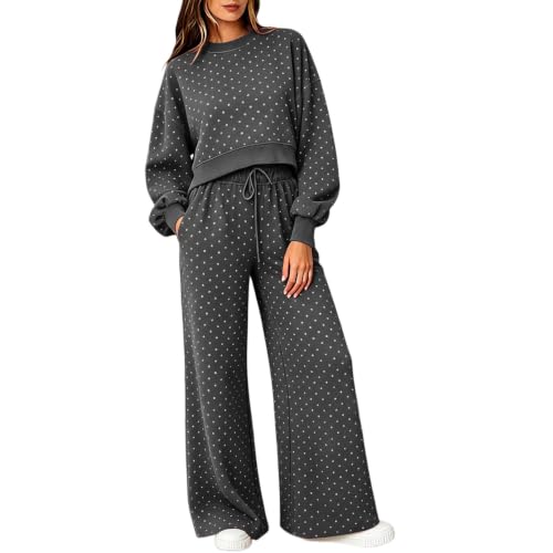 XINGJIAARTS Polka Dots Outfits Women 2 Piece Cropped Top Wide Leg Pant Sets Sweatshirts Jogger Matching Tracksuits Loungewear - image 4