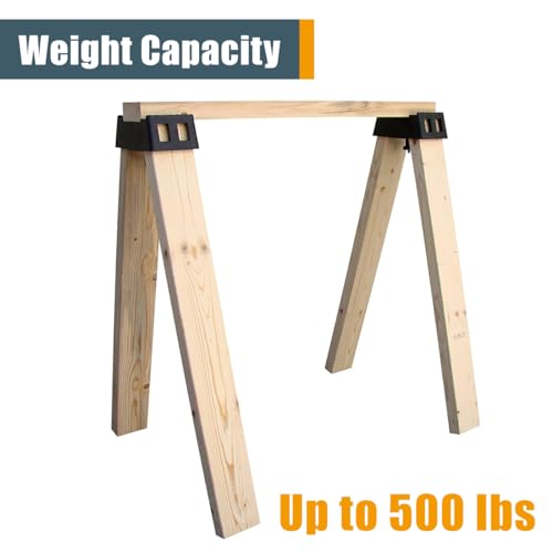 Image of POWERTEC Sawhorse Brackets, Set of 2 Saw Horse Brackets w / 500Lbs Capacity, Heavy Duty Brackets for Use with 2x4 Lumber, Construction Tools for Carpenter, Contractors (71026V)