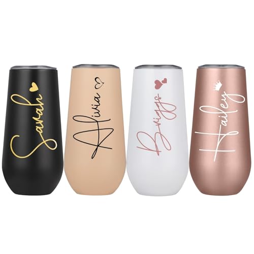 Isolierter Champagnerbecher mit Deckel, personalisierbar, personalisierbar, Namen, Weinbecher, Brautjungfergeschenk, Junggesellinnenabschied, Geschenk für sie, Antragsgeschenk, Weingläser, Tasse (1