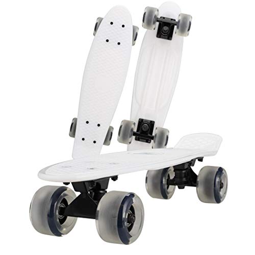 XUDREZ Mini Penny Board Skateboard para niños, monopatín retro para niños, adolescentes y adultos, ruedas con luz LED (blanca1, con luz)