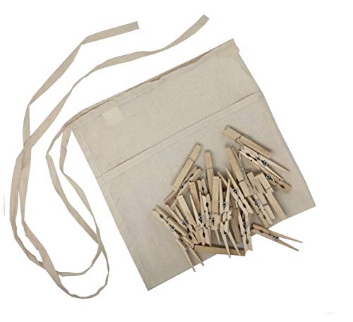 Nickanny's Cotton Apron, Clothesline, and Natural Heavy Duty Wood Clothespins w/Metal Spring Set (Apron Pins)