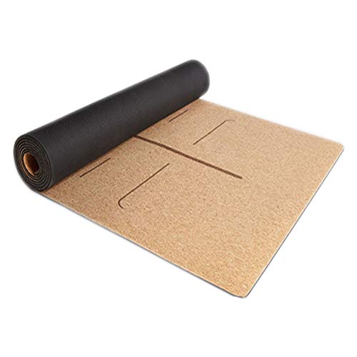 aolaso Cork Yoga Mat, Non slip Fitness Mat Exercise Pilates yoga Mats with Alignment Lines Thicker 6mm Eco-Friendly+ TPE Mat for Hot Yoga studio Aerobic (A Free cotton carry strap/a yoga bag) (Cork)