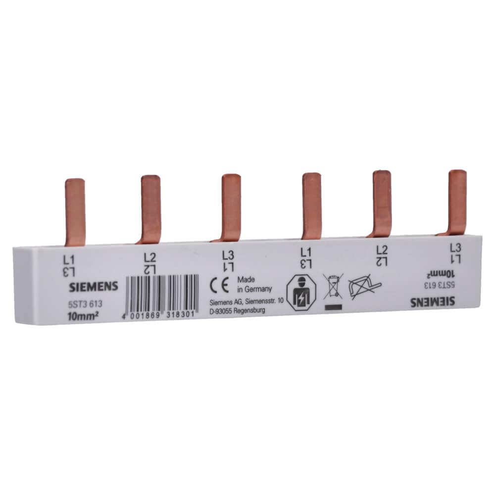Siemens Stiftsammelschiene 3P 10 mm2, 6-Modul, vollständige Isolierung – 2x 3-Phasen Zusatzkomponente