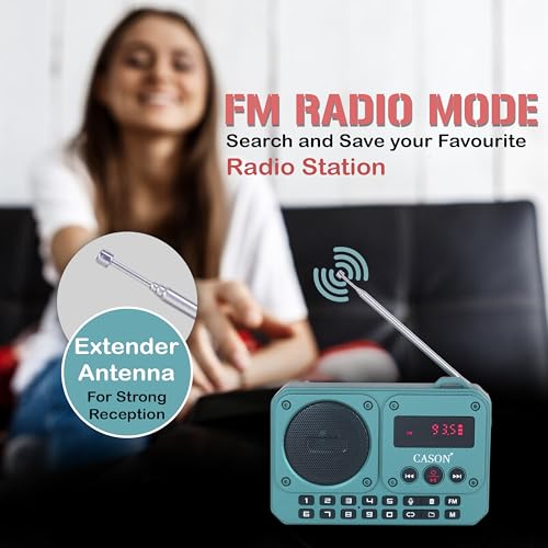 Image of Cason FR11- Portable Fm Radio Pocket Radio with USB and Bluetooth Mini Radio Speaker - LCD Display,Number Pad,Type C Charging,Headphone Jack,SD Card,USB Input(Green)