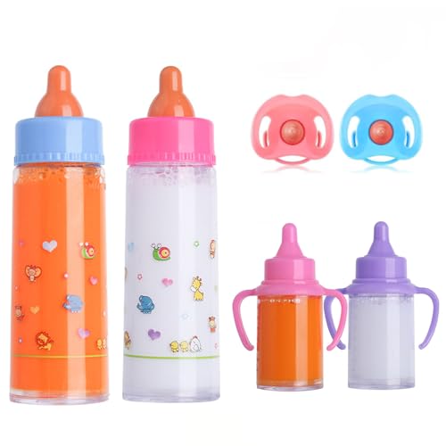 JINJUMEI 4 Piezas Biberones Mágicos para Muñeca, 2 Piezas Chupete para Muñecas, Simulación de Alimentación Juguete, Accesorios para Juegos de rol de Bebés, Ideal para Niños Partir de 3 Años