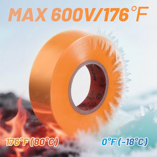 Image of RED WOLF 5 Pack Orange Electrical Tape 3 /4 Inch x 66 Ft Industrial Grade UL /CSA Listed 7 Mil Thick Flame Retardant High Temp Waterproof Electrical PVC Tape Electric Super Vinyl Rated 600V