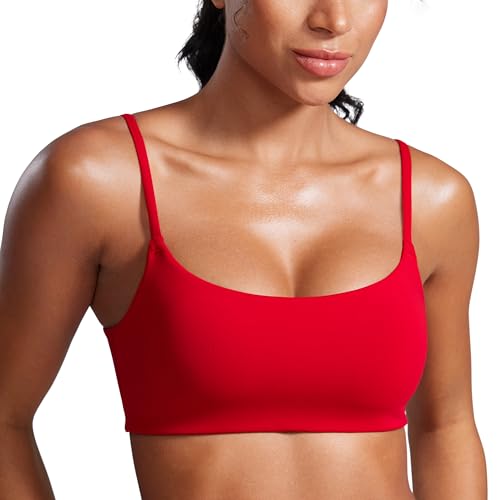 Image of CRZ YOGA Butterbreeze Scoop Neck Sports Bras | Medium Support, Removable Pads, Training, Fast Dry, Spaghetti Straps, U Back, for Women