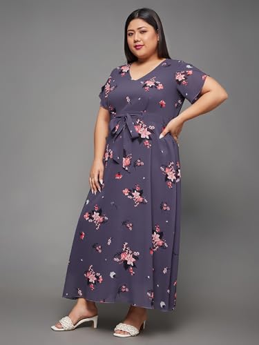 Image of Miss Chase A+ Women's V-Neck Three-Quarter Sleeve Floral Wrap Chiffon Midi Dress