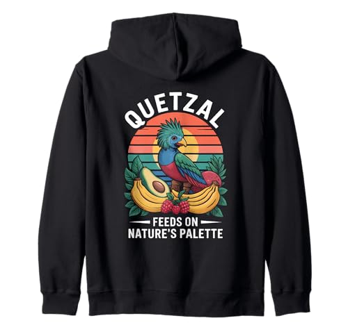 Quetzal Bird Vintage Sunset Tropical Fruit Paradise Zip Hoodie
