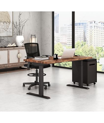 Image of Stand Up Desk Store Solid Wood Top Electric Adjustable Height Standing Desk with Programmable Memory (Charcoal Frame /Walnut Top, 60 inch Wide)