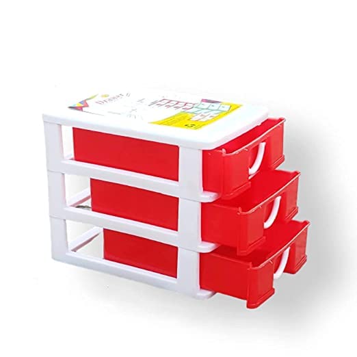Nyoma Plastic Three Layer Multipurpose Storage Organizer Box (Red) for