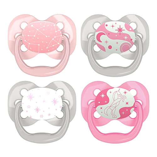 Image of Dr. Brown's Advantage Symmetrical Pacifier with Air Flow, Pink Glow-in-the-Dark, 4-Pack, 0-6m