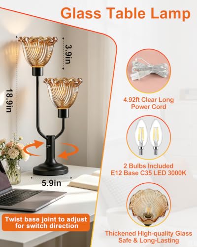 Image of Lightdot Mid Century Modern Table Lamp Dimmable Black Vintage Glass Lamp