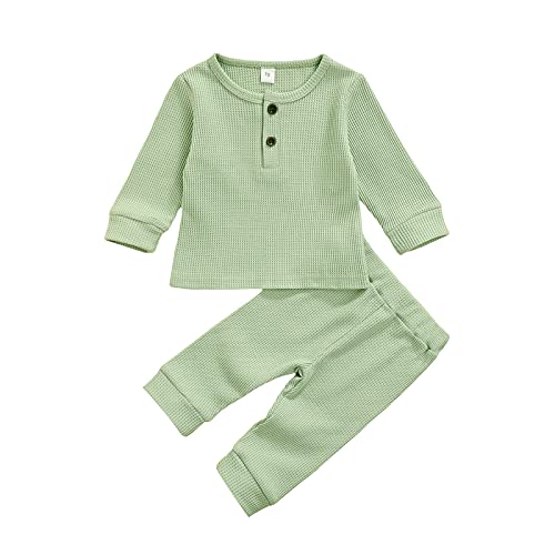 Image of Ledy Champswiin Winter Newborn Baby Boy Girl Clothes Set Ribbed Outfits Unisex Infant Solid Long Sleeve Tops Pants 2PCS