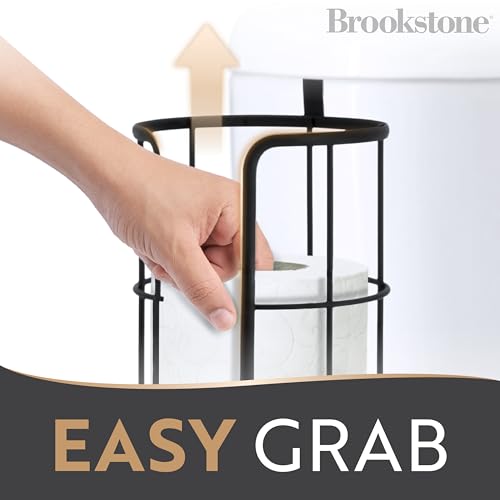 BROOKSTONE Over the Toilet Paper Holder Reserve - Toilet Paper Holder with Storage, Bathroom Toilet Paper Organizer, Metal Toilet Paper Roll Holder Fits Any Size Rolls - Matte Black by Brookstone - Image 4