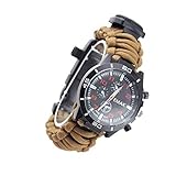 rongweiwang Multifunktionale Wandern im Freienüberlebens-Uhr Thermometer Kompass Whistle Rettung Überleben Uhr Thermometer Seil Camping-Armband