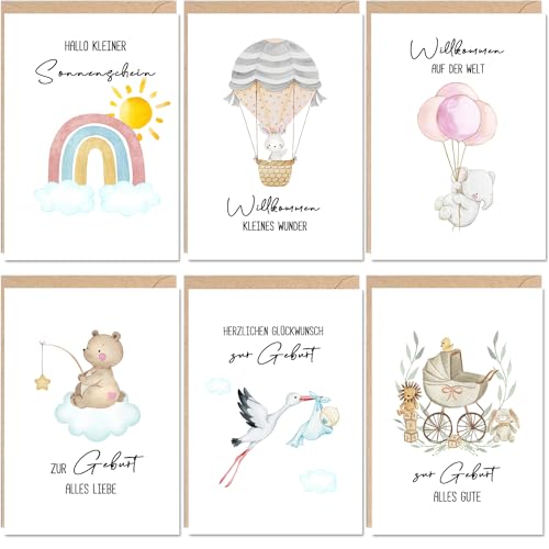 Ozagkad 6er Set Karte zur Geburt, Glückwunschkarten zur Geburt Baby, Karten Geburt mit Umschläge und Aufkleber, Süße Geburtskarten für Mädchen und Jungen Ozagkad 6er Set Karte zur Geburt, Glückwunschkarten zur Geburt Baby, Karten Geburt mit Umschläge und Aufkleber, Süße Geburtskarten für Mädchen und Jungen