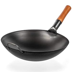 YOSUKATA Carbon Steel Wok Pan – 14 in Woks and Stir Fry Pans – Chinese Wok with Round Bottom Wok – Traditional Chinese Japanese Woks – Black Steel Wok