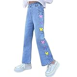 MäDchen Jeans Wide Leg Denim Hosen Kinder Baggy Jeanshosen LäSsige Weich Elastischer Bund Weites...