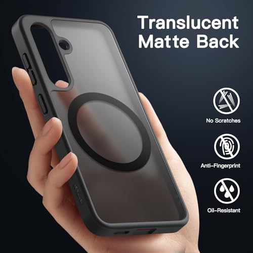 JETech Magnetic Case for Samsung Galaxy S24 Plus 5G, Compatible with MagSafe, Translucent Matte Back Shockproof Phone Cover (Black)