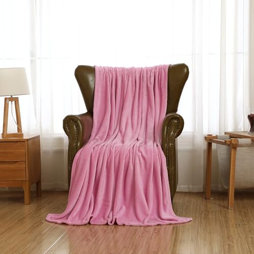 Kuscheldecke Flauschige extra weich & warm Wohndecke Flanell Fleecedecke, Falten beständig/Anti-verfärben als Sofadecke oder Bettüberwurf, Größe:220 cm x 240 cm, Farbe:Altrosa