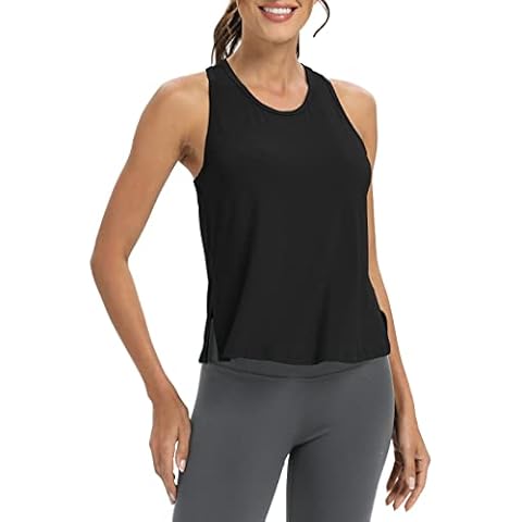 Bestisun Sleeveless Exercise Running Sports Tops Split Side Dance Yoga Workout Tank Tops Workout Active Tennis Shirts Gym Clothes Black S Cover
