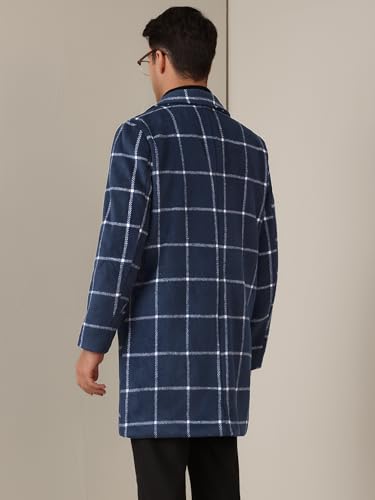 Image of Lars Amadeus Navy Blue Plaid Coat for Men's Color Block Single Breasted Winter Checked Overcoat Medium