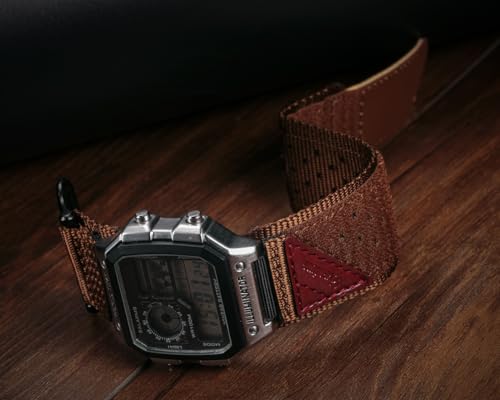 Image of Quick Release Watch Band Strap for Casio F-91W F-94W F-105W F-84W W-735H W-800H SGW-300H SGW-400H A158WA AE-1000W,18mm Leather Hook & Loop Casio strap