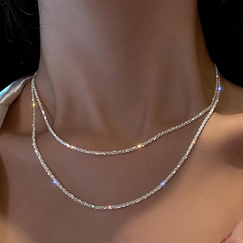 Fesciory Silver Rhinestone Tennis Necklaces for Women, Dainty Adjustable Layered Twist Rope Cubic Zircon Diamond Butterfly Necklace, Iced Out Heart Jewelry Gifts (Twist Rope)2