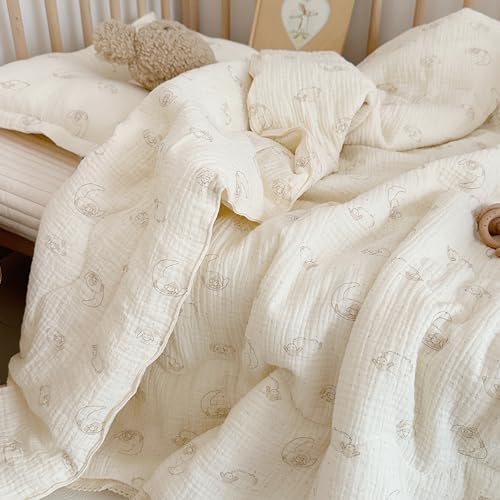 Image of BuLuTu Muslin Baby Quilt Crib Blanket Toddler Comforter for Girls Boys| 2 Layer Cotton Muslin| Soft Breathable| 47 inchx59 inch, 1.5 Pounds| Sheep Pattern | Machine Washable