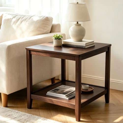 Kelvorvin Side Table, Square Solid Wood End Table, Living Room Coffee Table