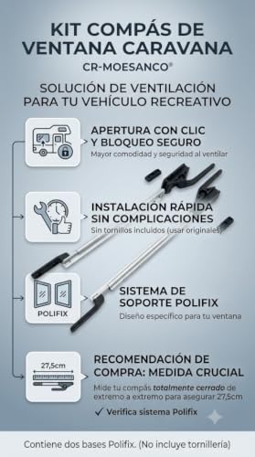 CR-MOESANCO® Kit de compas droit + gauche Polifix + Base Polifix pour caravane 27,5 cm, bras pour fenêtre d'autocaravaning, support de fixation 275 mm, support d'élévation. – vue 2