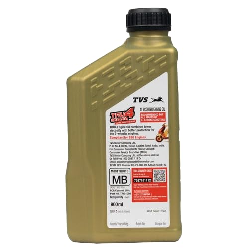 Image of TVS TRU4 Skuuta Engine OIl 900 ML,10W30, API SL JASO MB,SCOOTER SEMI SYNTHETIC ENGINE OIL