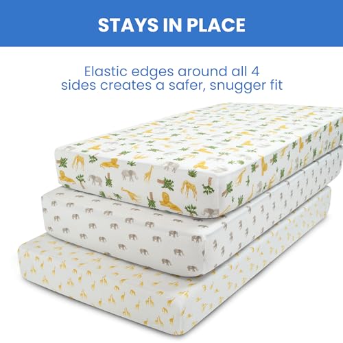 Image of Delta Children Fitted Crib Sheets for Girls and Boys - Crib Sheet for Standard Crib and Toddler Mattresses - 28x52 Inch (Pack of 3), Safari Friends