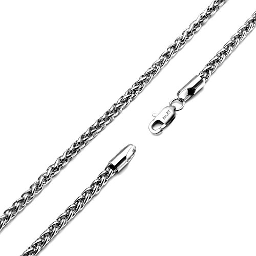 Jewelry 4mm Titanium Steel Wheat Silver Chain Necklaces for Men & Women 16 to 30 in2