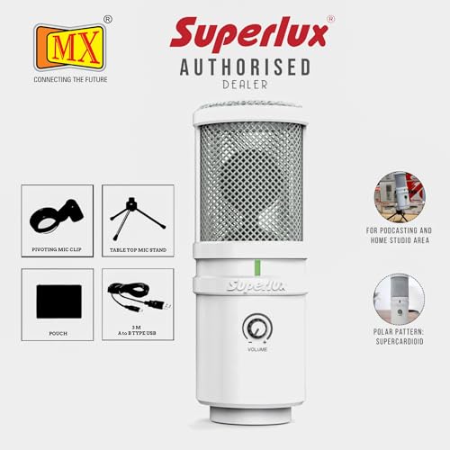 Image of Superlux E205U USB Condenser Microphone - Champagne Silver, Super-Cardioid, 20 Hz-20 kHz, Plug-and-Play for Podcasting, Home Studio, Streaming & Voice-Over