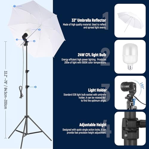 NEEWER Photography Lighting Kit with Backdrops,8.5x10ft Backdrop Stands,5700K 800W Equivalent 24W LED Umbrella Softbox Continuous Lighting,60cm Light Reflector, Photo Studio Equipment for Video Shoot