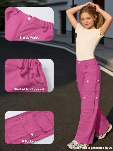 Image of SANGTREE Girls High Waist Casual Y2k Wide Leg Cargo Pants, 4-14 Years