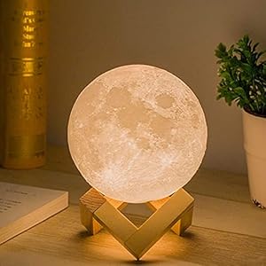 Methun 3D Moon Lamp with 4.7 Inch Wooden Base – LED Night Light, Mood Lighting with Touch Control Brightness for Home…