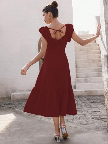 Image of Sugathari Girl's & Women's Solid Color Square Neck, Ruffle-Trimmed Hem Sleeveless, Ruffle Armhole and Casual Dress with Cinched Waist Vacation Outfits Woman (Dress 176)