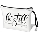 LANJU Be Still And Know That I am God Bible Verse メイクアップバッグ クロスチャーム コスメティックバッグ クリスチャンメイクアップバッグ 女性へのキリスト教のギフト 信仰詩篇46, ホワイト ベスティル, ファッションデザイン