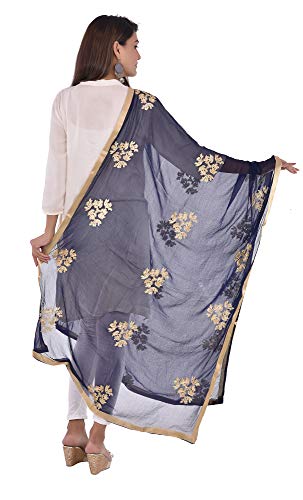Image of Youthquake Golden Embroidered Work Chiffon Dupatta For Womens & Girls With 4 Side Gold Lace