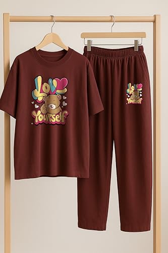 Image of My Swag Womens Printed Nightwear Set | Printed T-Shirt & Lower Set for Womens&Girls
