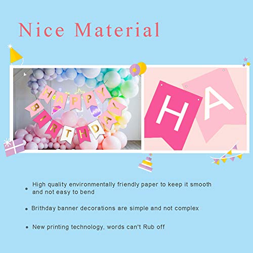 image for FANCY NOVA Pink Happy Birthday Banner with Shiny Gold Letters Birthday