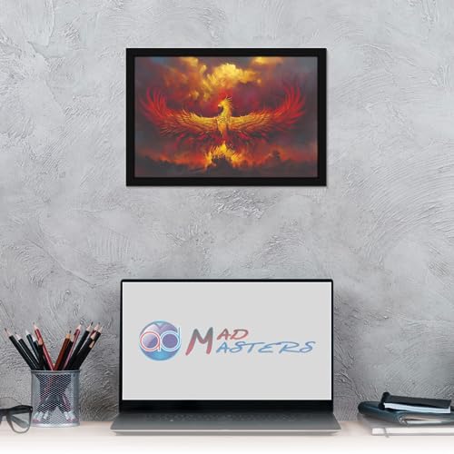 Image of Mad Masters Phoenix Bird Wings on Fire Painting Hanging Photo Frame Decorative Item for Living Room, Bedroom, Home Decor and Wall Decoration (MM 1897, 30.5L x 20.3W cm, Paper, Without Plexi Glass)