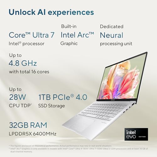Image of ASUS Zenbook 14, Intel Core Ultra 7, 14 inch 3K OLED 16:10 120 Hz, Thin & Light Laptop, Built-in AI (32GB RAM /1 TB / /Win 11 /Office 2021 /Backlit /Touchscreen /75WHr /Foggy Silver /1.28 Kg), UX3405MA-PZ761WS