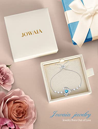 Jowaia Bracelets For Women 925 Sterling Silver December Birthstone Bracelet For Girls Forever Love Heart Created Topaz Jewelry Adjustable Link Tennis Bracelet Birthday Gift Valentine's Day Mother's Day Gifts For Mom Her Women Girlfriend #TOP5