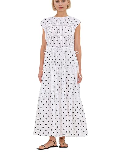 Image of calbatic Women Pleated Ruched Tiered Maxi Dress Sleeveless Patchwork Ruffle Hem A Line Flowy Summer Elegant Long Dress