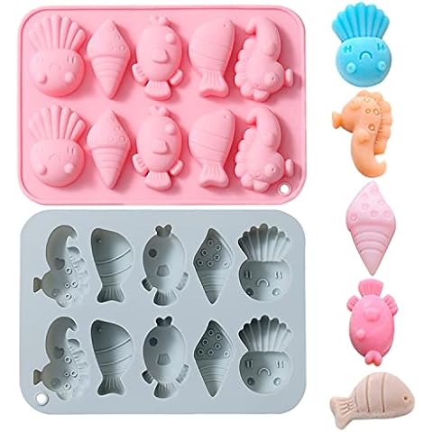 Verdental Marine Life Silicone Molds Set Non-stick Candy Making Supplies for Chocolate Gummy Biscuit Mints Crayon Including Octopus, Conch, Fish, Seahorse (2 Pieces) Cover