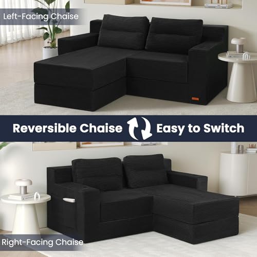 Image of COMAX Futon Sofa Bed, Convertible Sofa Bed, Folding Boneless Couches | Boneless Couch for living room, Fold Out Small Foldable Loveseat Floor Sleeper Mattress Lounge Space‑Saving, 67 inch L-Shaped